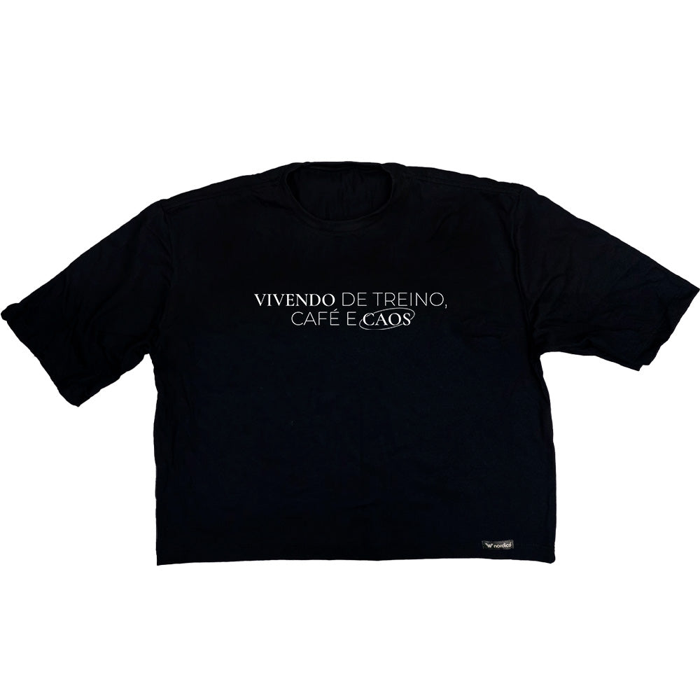 Camiseta Boxy Treino, Café e Caos